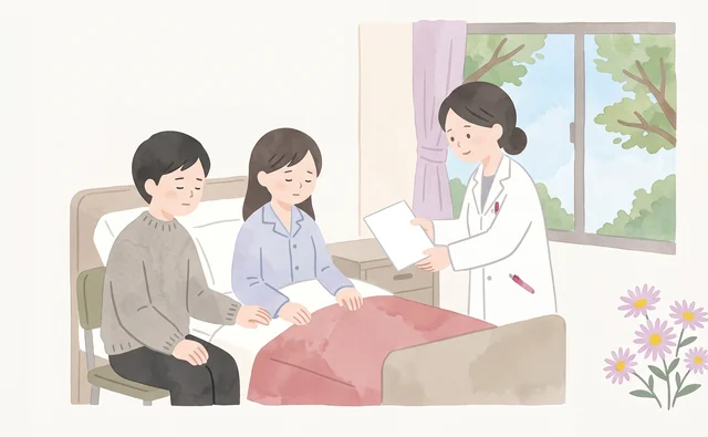 病院で医師から死産届の用紙を受け取るご夫婦