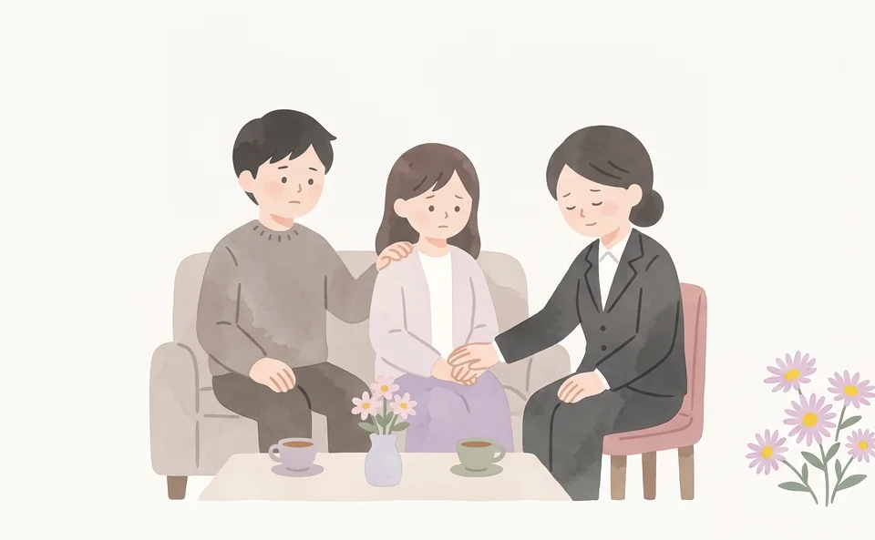赤ちゃんを亡くしたご夫婦に寄りそう女性スタッフ