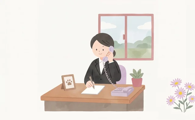 ペット火葬のお問合せに電話で対応する女性スタッフ