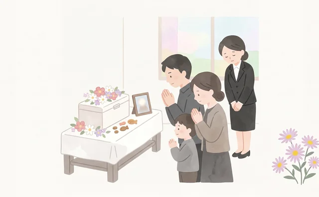 火葬の前にご家族でペットとお別れをする様子